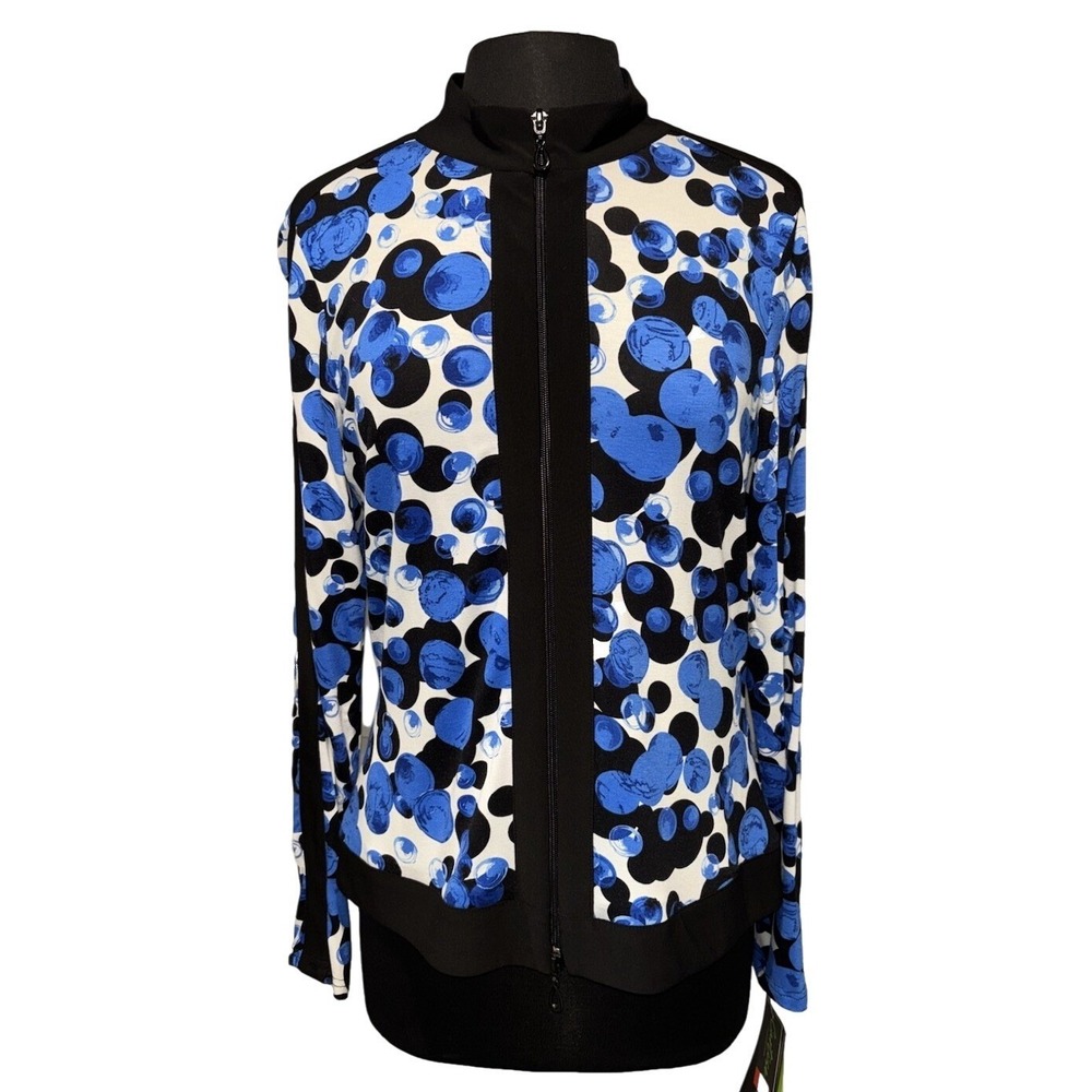 NEW Cartise Abstract Jacket Women's Size 10 Blue White‎ Full Zip Layer Office